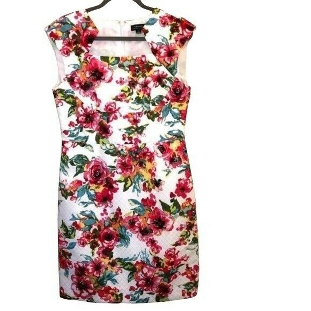 Tahari Floral Sleeveless Dress Angular Neckline Fit and Flare Size 8